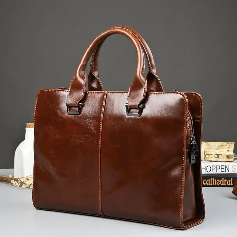 Men's Crossbody Laptop Bag 14 Inch PU Leather Briefcase Shoulder Bag - 4