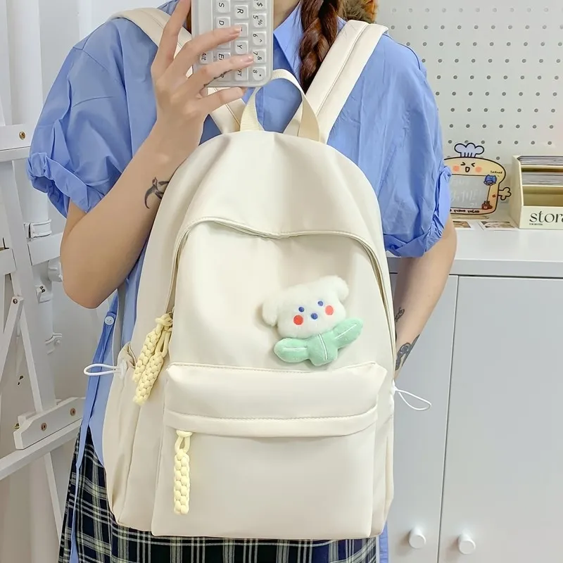 Stylish Plain Backpack for Women, Lightweight College Rucksack, High School Bookbag - 4