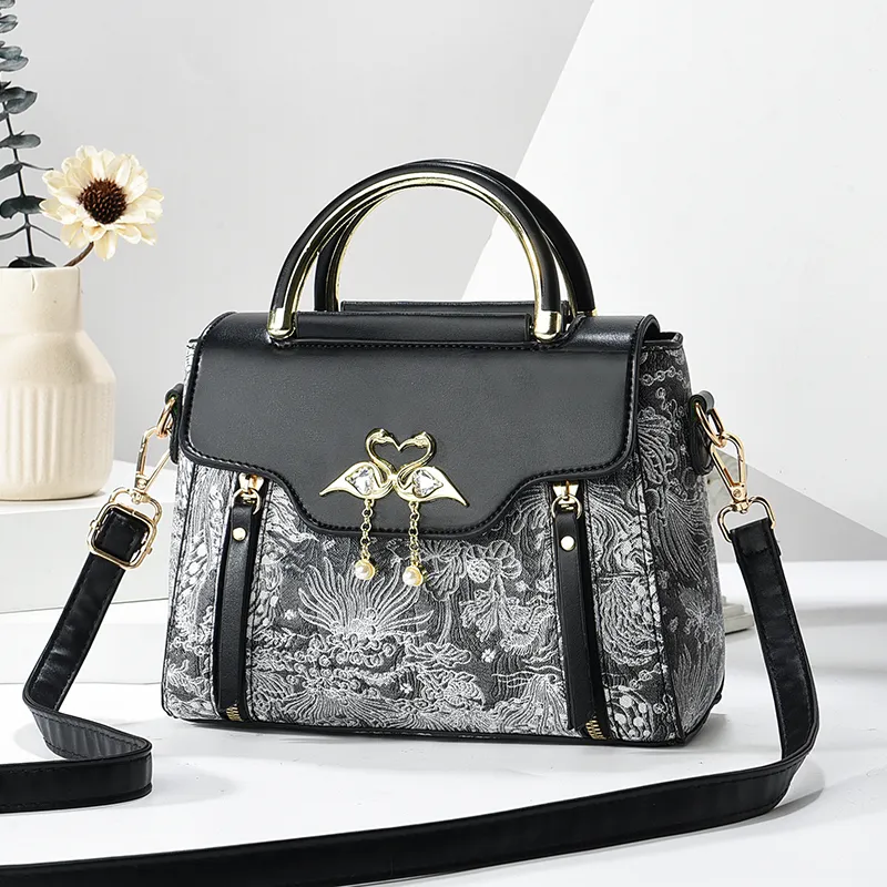 Genuine Leather Print Handbag for Women, Luxury Tote Shoulder Bag - 4