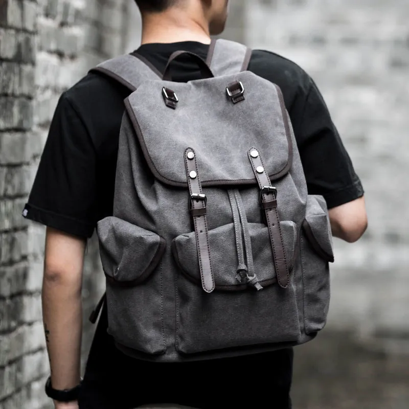 Canvas Retro Backpack for Men, Large Capacity Laptop Bag, College Student Bookbag - 2