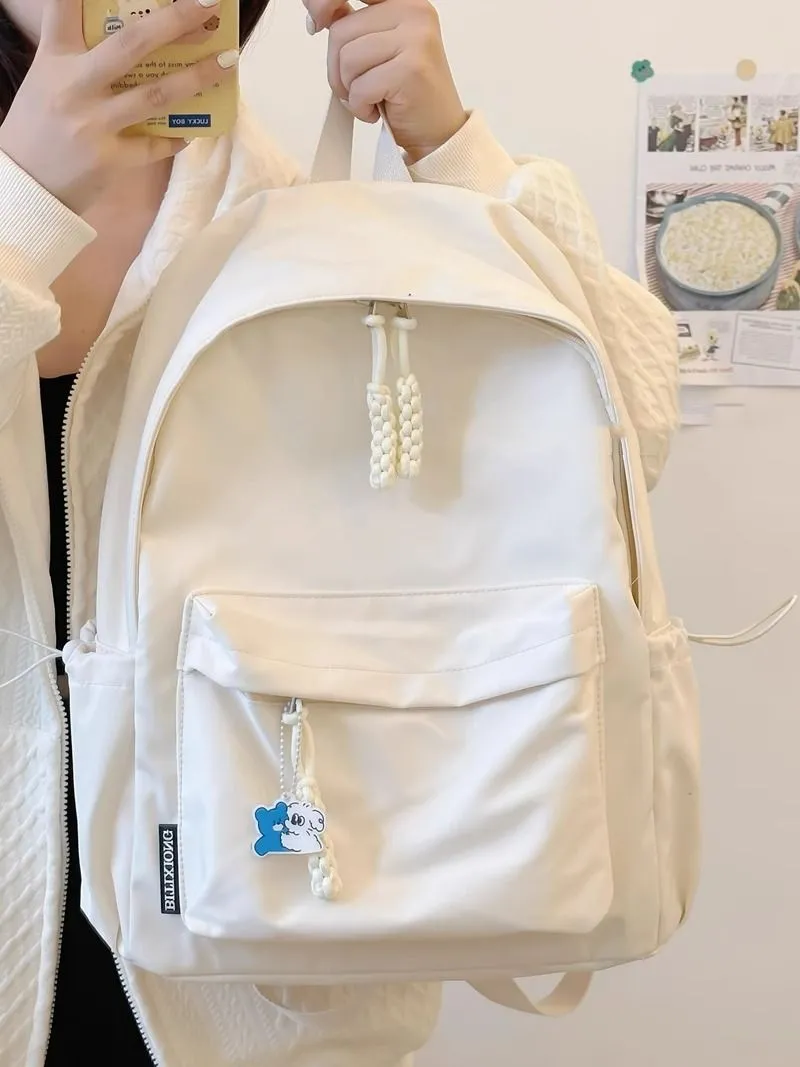 Minimalist Solid Color Backpack for High School Girls, Stylish & Lightweight - 4