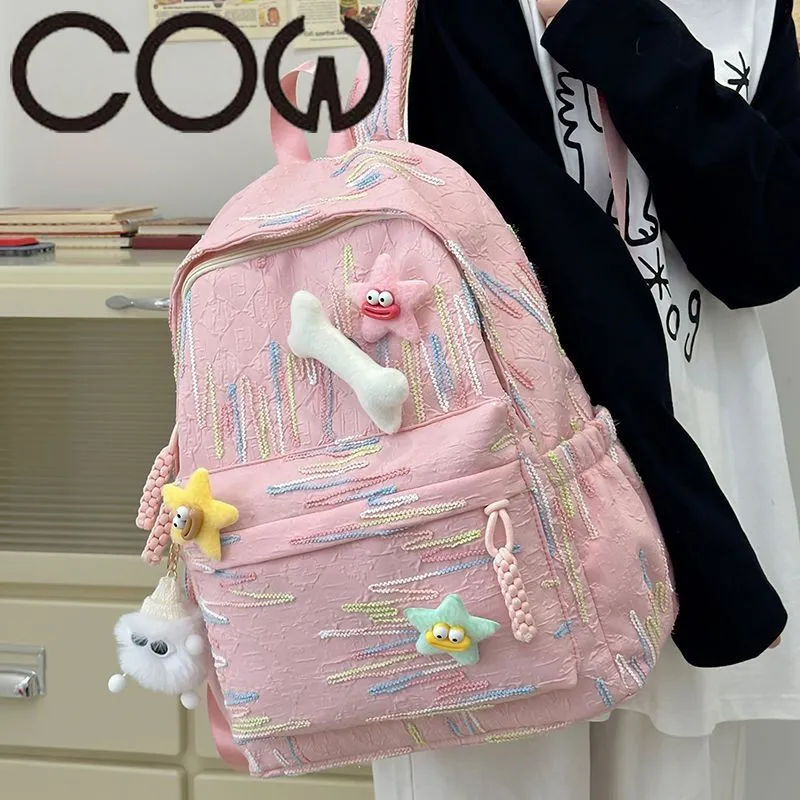 Cute Backpack for Girls, College Student Ins Style Soft Shoulder Bag - 5