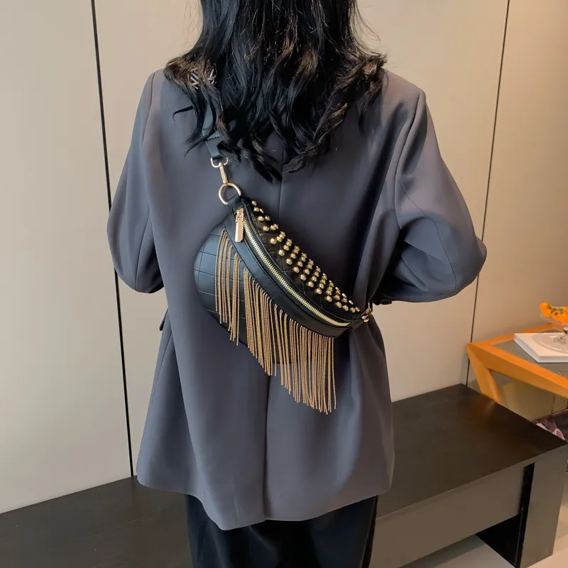 Summer Crossbody Bag 2025 Rhinestone Shoulder Bag Wide Strap Fringe Purse - 3