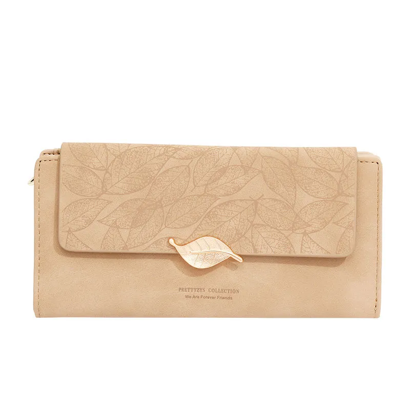 Women's Long Wallet 2025 Retro Matte Leaf Design Slim Purse Fashion Clutch - 3