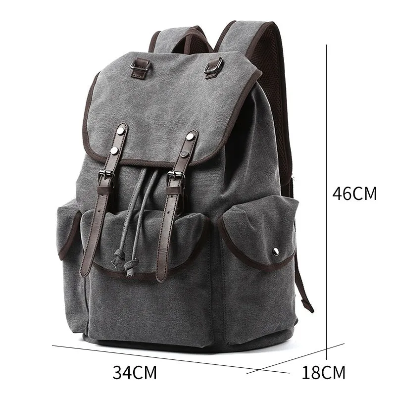 Canvas Retro Backpack for Men, Large Capacity Laptop Bag, College Student Bookbag - 3