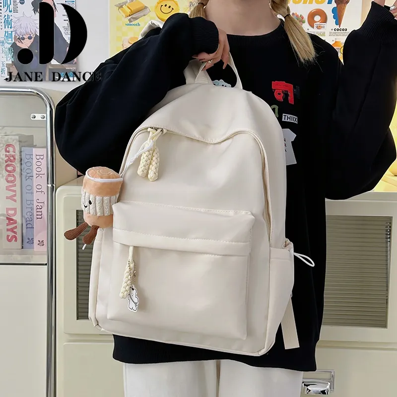 Stylish Plain Backpack for Women, Lightweight Nylon School Bag for College - 3