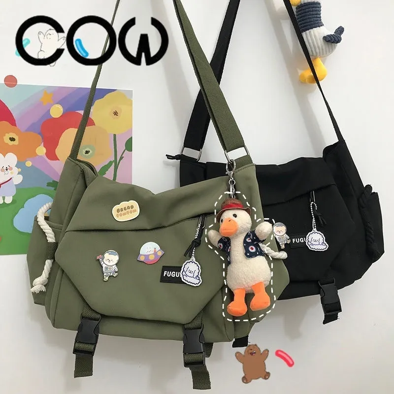 Japanese Style Large Capacity Canvas Messenger Bag for College Students - 1