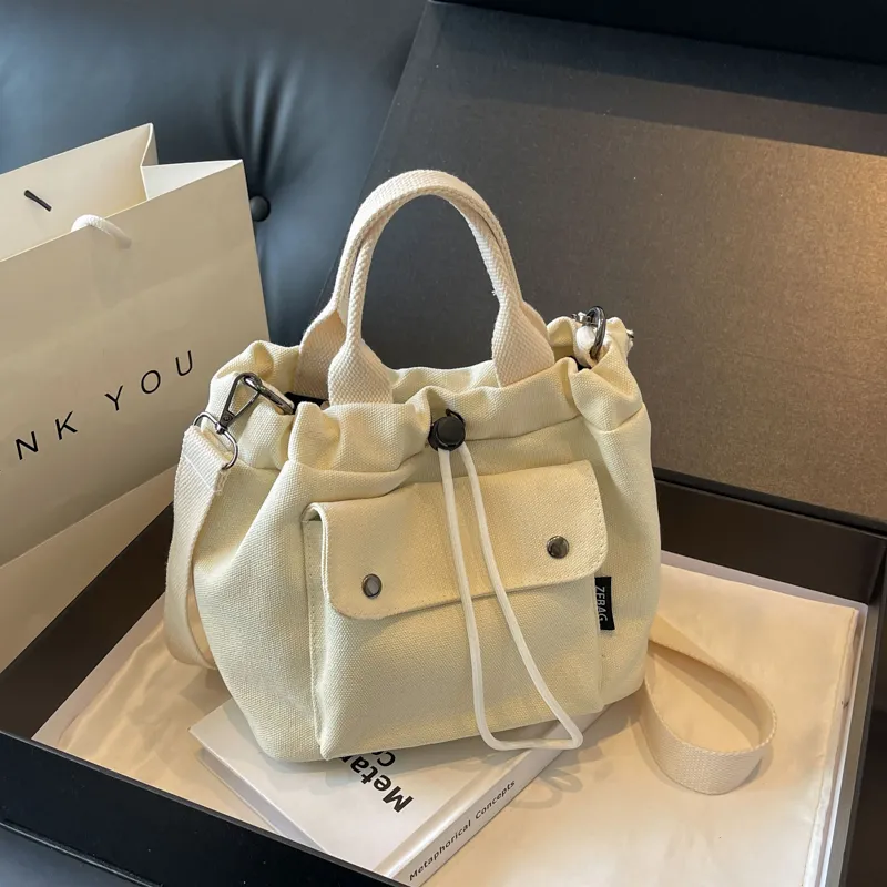 Canvas Bucket Bag Women 2024 Casual Tote Crossbody Bag - 1