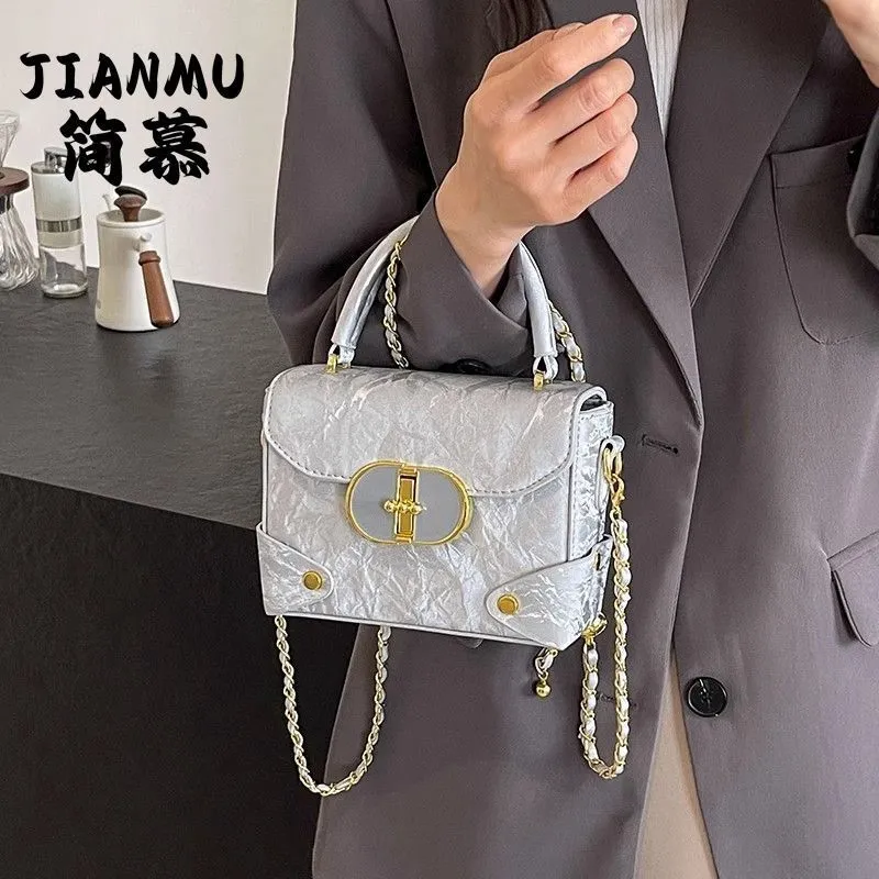 Silver Box Bag Women, Fashion Chain Crossbody Shoulder Bag, Small Square Purse - 4