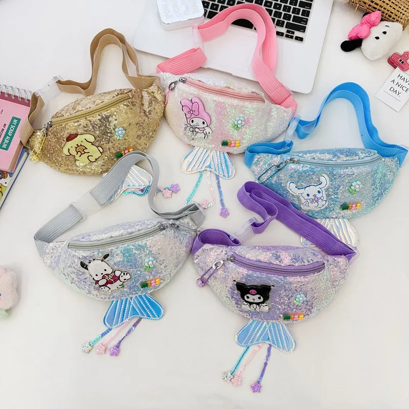 Glitter Mermaid Kids Bag, Kuromi Crossbody Bag for Girls, Summer Waist Pack - 2