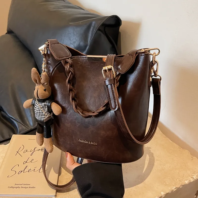 Stylish Tote Bag 2024 Women's PU Leather Crossbody Bucket Bag - 3
