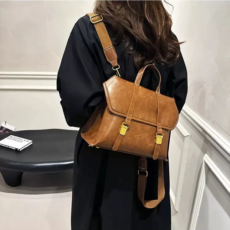 2025 Vintage College Backpack for Women, Large Capacity PU Rucksack - 5