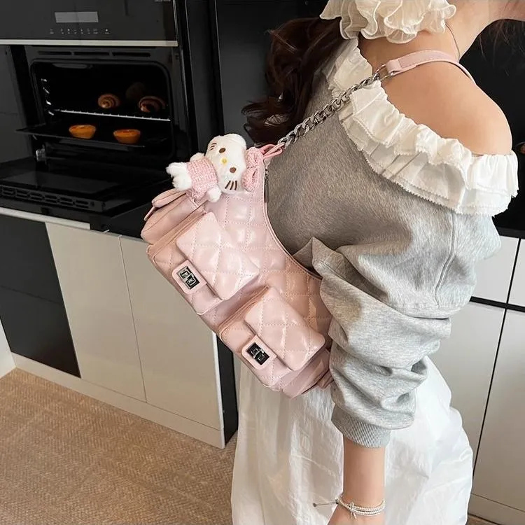 Leather Quilted Chain Shoulder Bag 2025 New Fashion Crossbody Purse for Women - 5