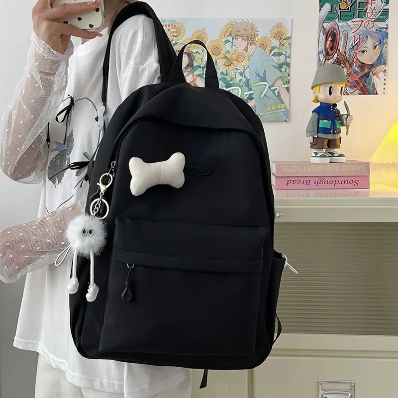 Solid Color Backpack for Women, Cute Korean Style Student Rucksack - 1