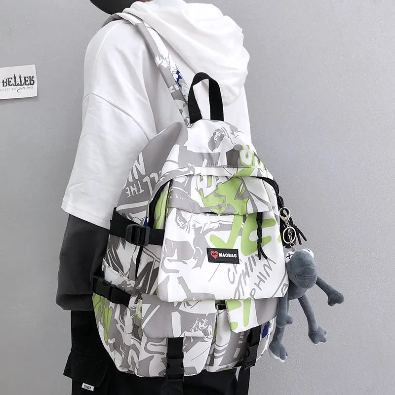 Men's Graffiti Backpack Ins Style Large Capacity Daypack for High School - 5
