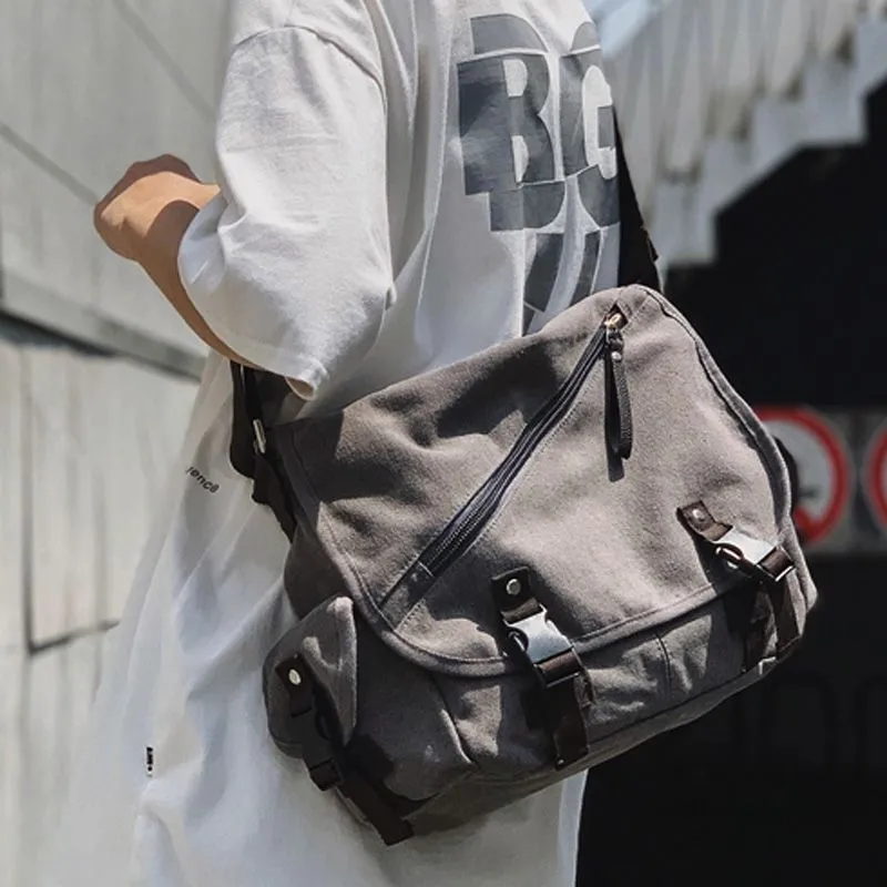 Men's Canvas Crossbody Bag, Laptop Backpack for 14 Inch, Casual Student Bag - 1