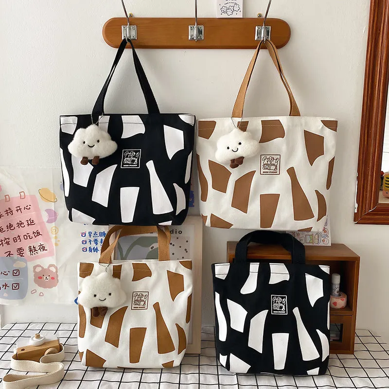 Canvas Tote Bag for Women, Cute Makeup & Lunch Bag with Print Design - 1