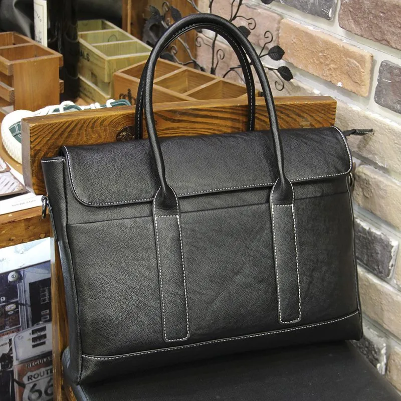 Men's Business Laptop Briefcase, Large Capacity Crossbody Bag, Black - 2