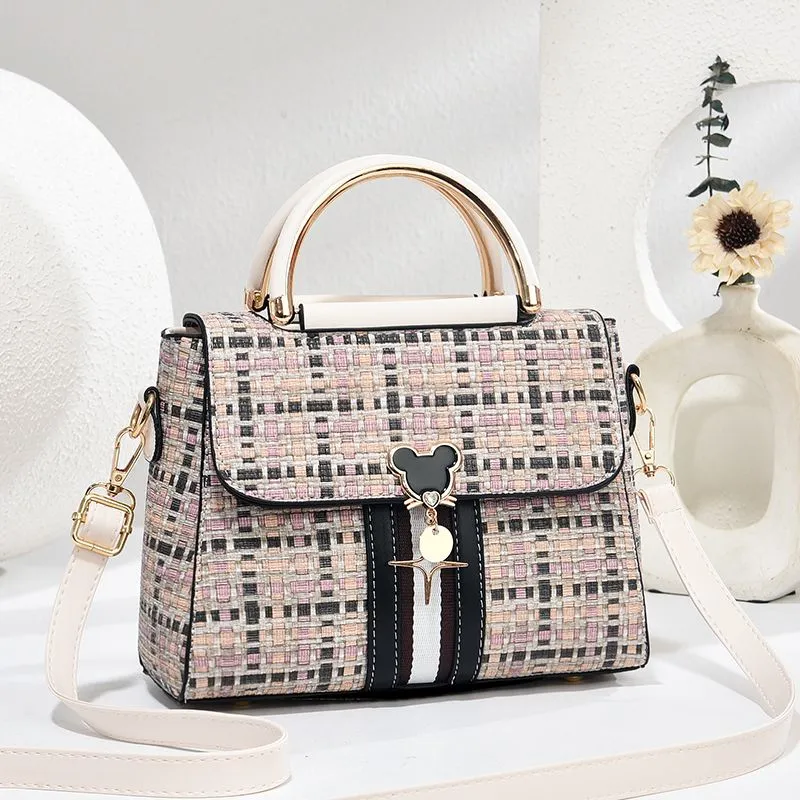 Mickey Print Crossbody Bag Genuine Leather Shoulder Bag Fashion Women Purse - 1