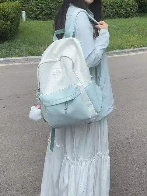 Stars Backpack for Girls, Large Capacity Nylon School Bag, Cute Ins Style - 5