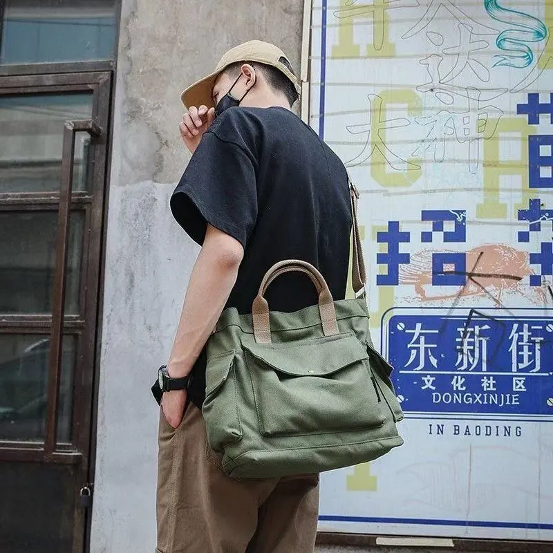 Vintage Canvas Messenger Bag Large Capacity Crossbody Bag for Students - 1