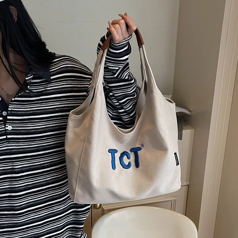 Canvas Tote Bag Magnetic Closure Casual Work Commute Retro - 4