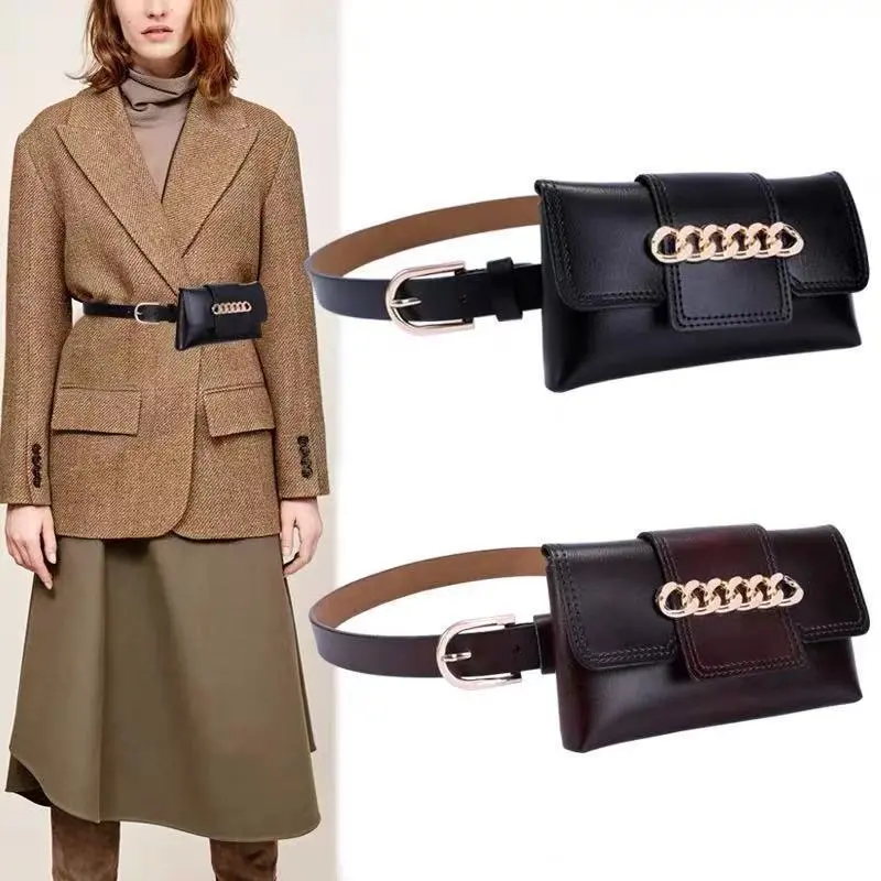 Women's Leather Belt Bag, PU Waist Bag with Alloy Buckle for Fashion - 2