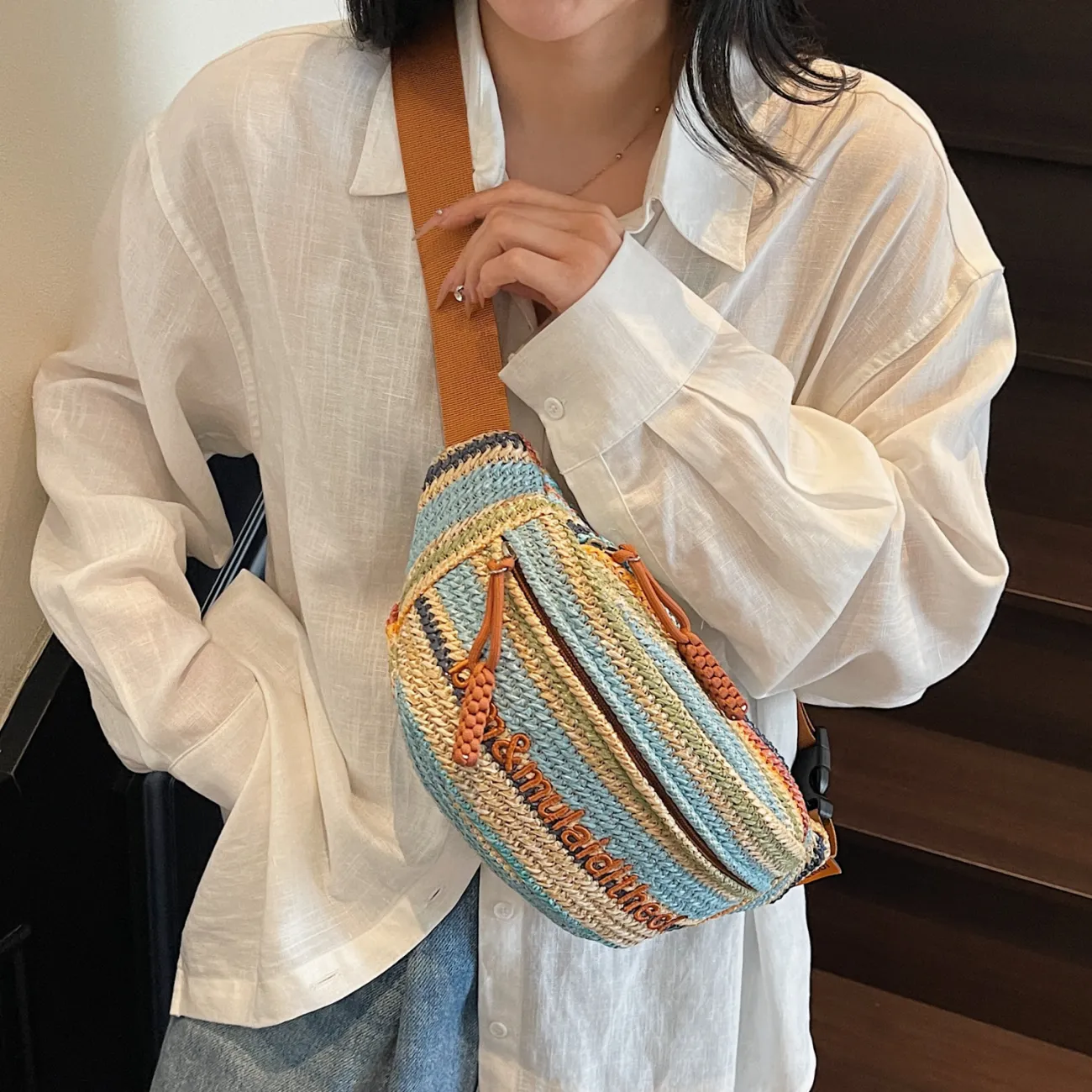 Woven Crossbody Bag for Women 2025, Colorful Ins Sling Bag - 3
