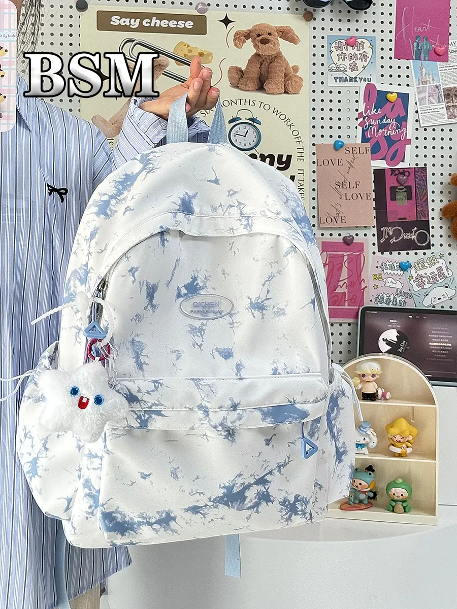 Ins Tie-Dye Backpack for Women, Large Capacity College School Bag - 3