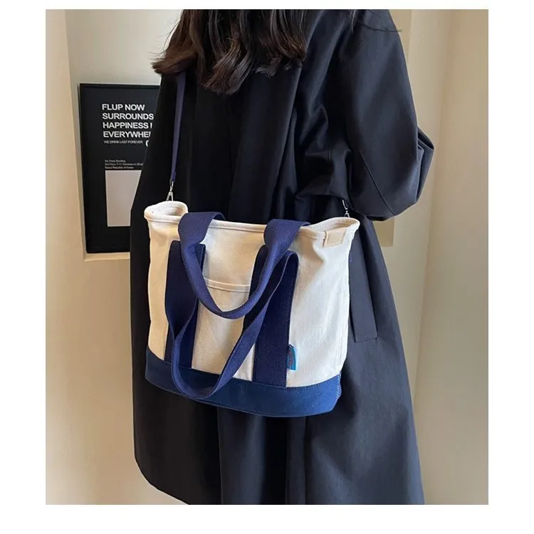 2024 Canvas Tote Bag Large Capacity Student Multilayer Commuter Crossbody Bag - 2