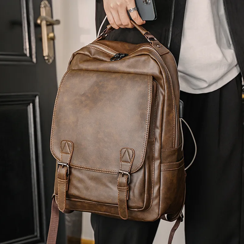 Retro Large Capacity Backpack Men's Laptop Bag Fashion Daypack - 5