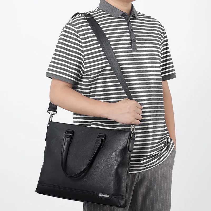 Men's Business Casual Laptop Bag, Large Capacity A4 File Messenger Bag - 4