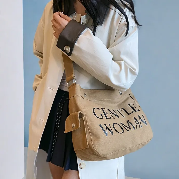 Canvas Tote Bag for Women, Large Capacity Crossbody Messenger Bag, Ins Fashion - 1