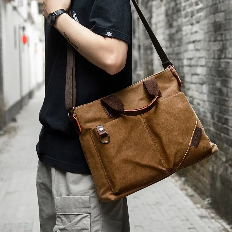 Men's Business Canvas Tote Bag, Casual Shoulder Messenger Bag for Travel - 3
