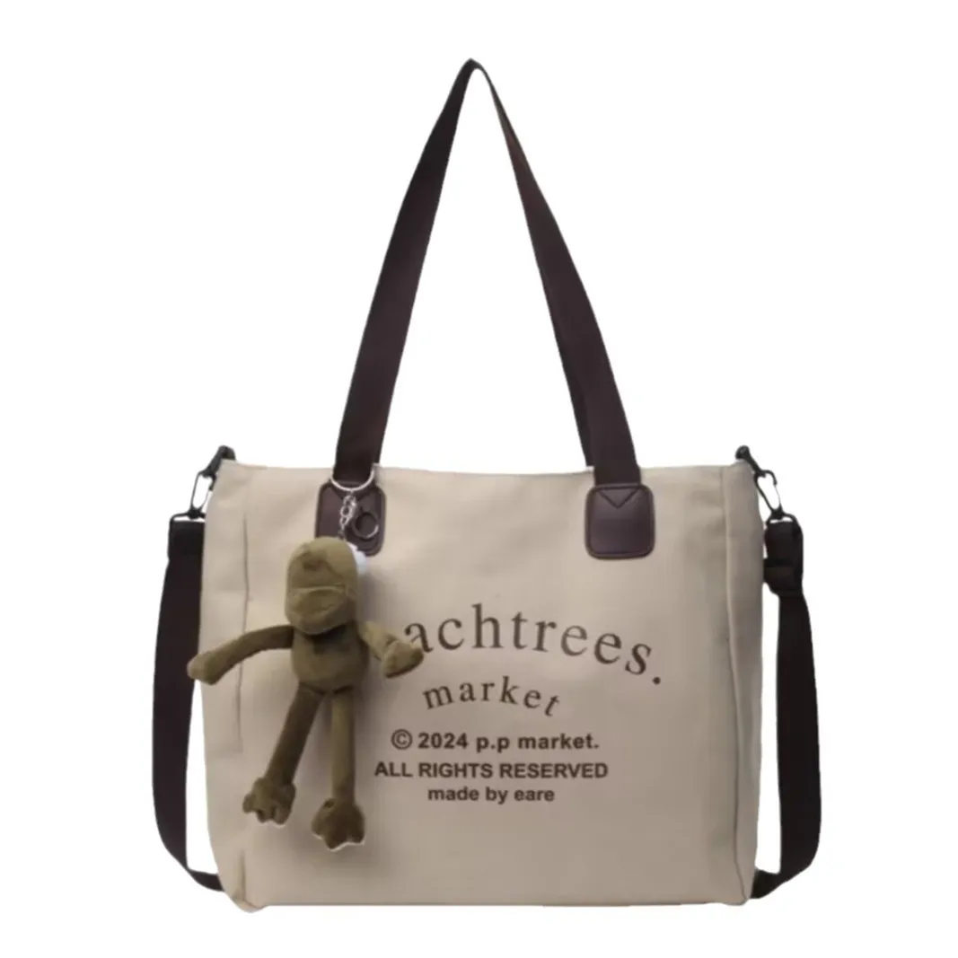 Canvas Tote Bag Large Capacity Fashionable Commuter Bag with Zipper Closure - 5