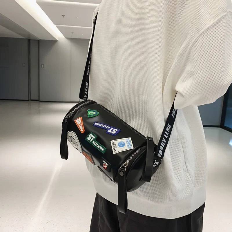 Men's Crossbody Bag Fashion Small Backpack PU Round Tube Shoulder Bag - 3