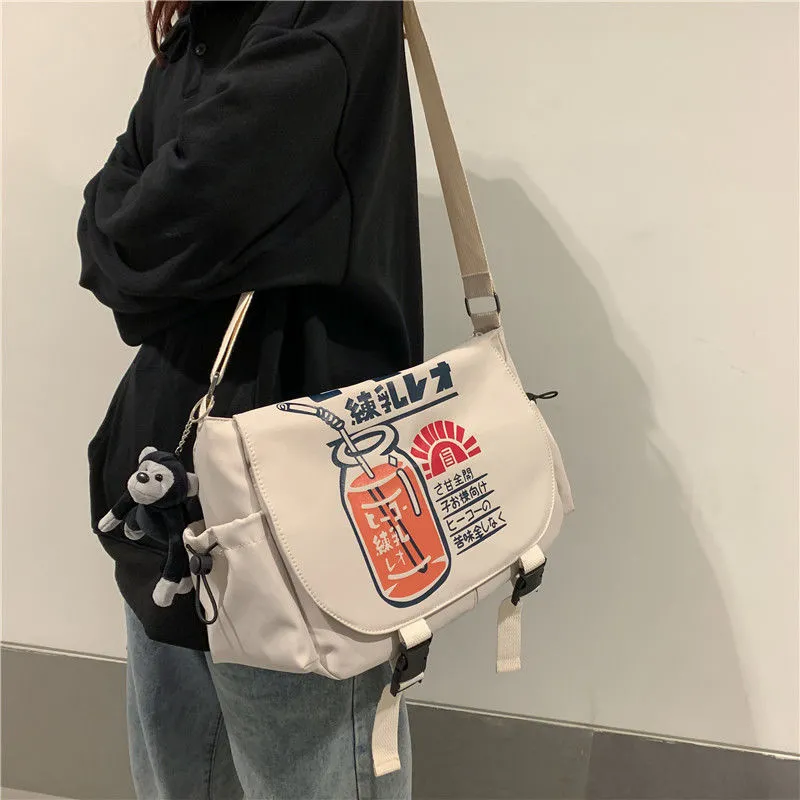 Japanese Style Canvas Crossbody Bag for Men & Women, Large Capacity - 1