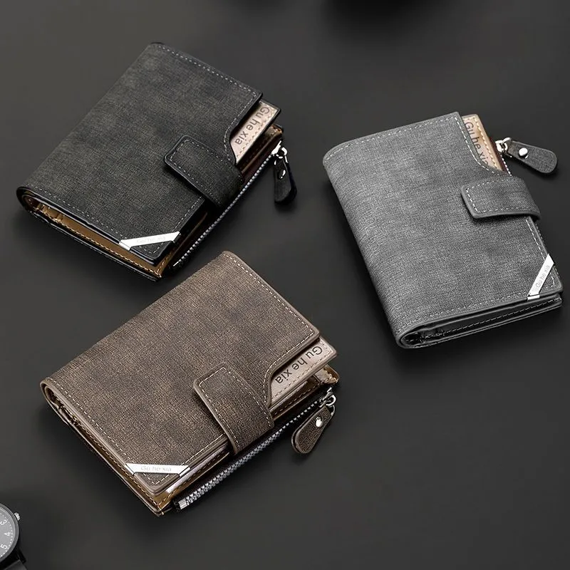 Men's Short Wallet with Zipper Multi-Function Card Holder Soft PU Leather - 1