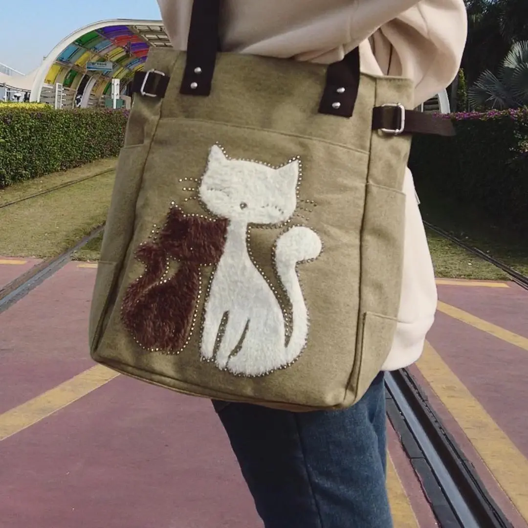 Cute Cat Canvas Tote Bag for Women, Large Capacity Shopper - 1