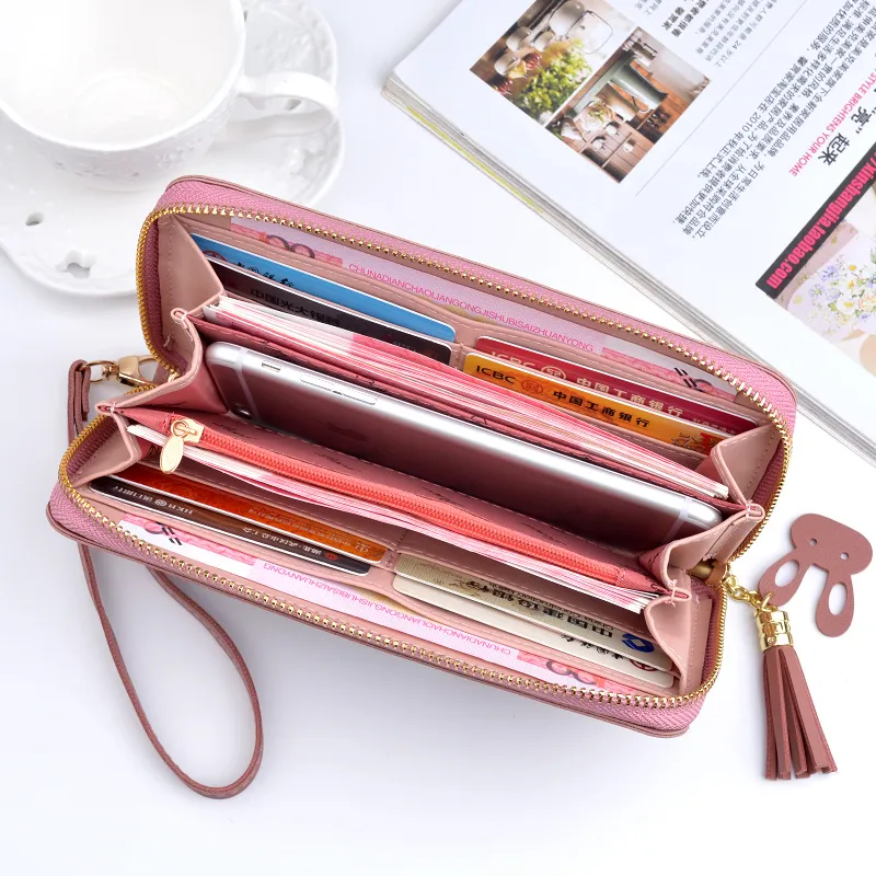 Women's Long Zip Wallet with Tassel, Large Capacity Handbag Phone Purse - 5