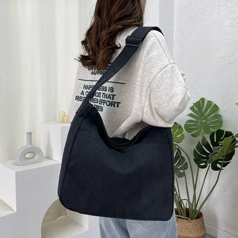 Washable Canvas Tote Bag Large Capacity Crossbody Shoulder Bag - 3