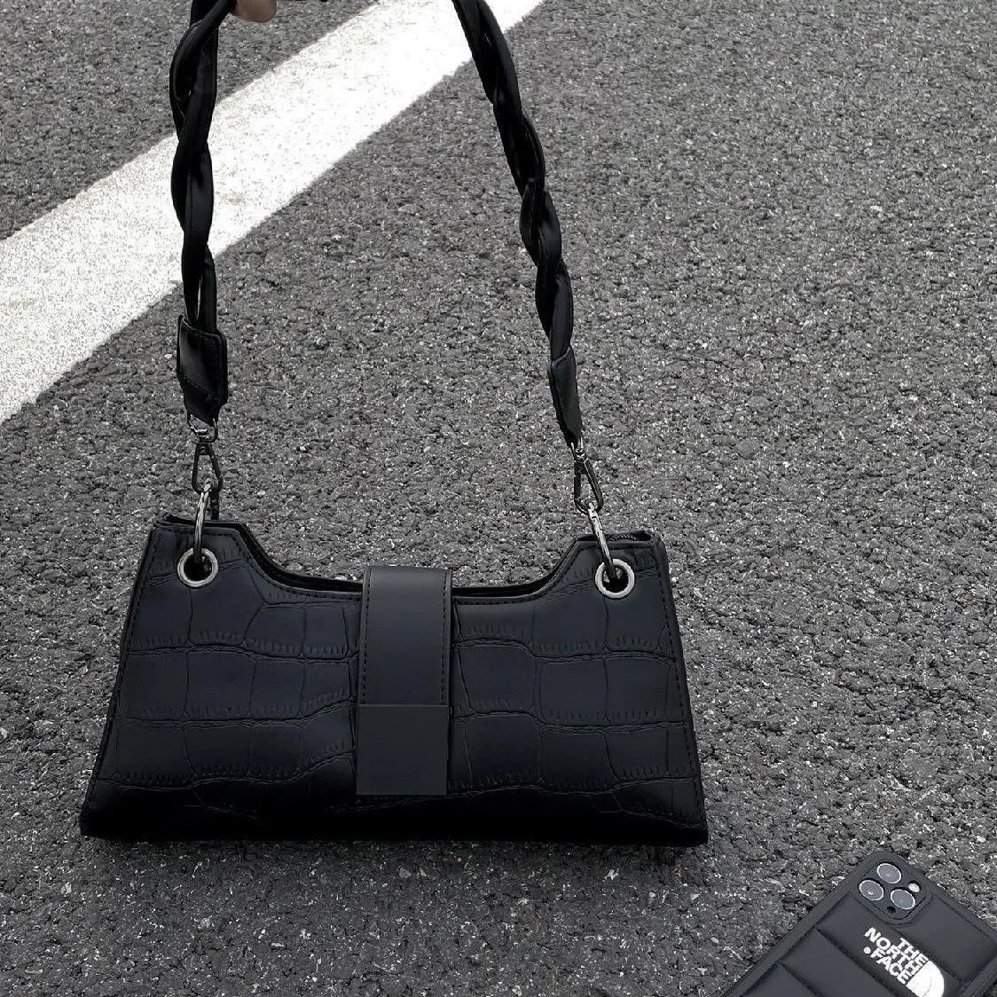 Crocodile Print Shoulder Bag Vintage Underarm Purse Minimalist Crossbody - 5