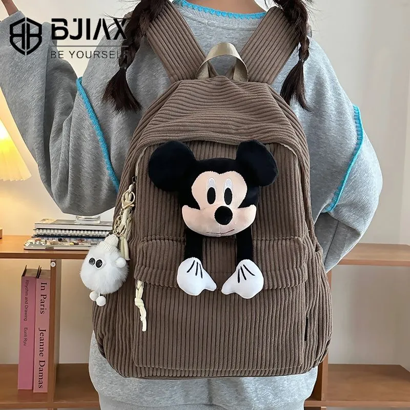 Mickey Mouse Backpack for Women Large Capacity Corduroy School Bag - 4
