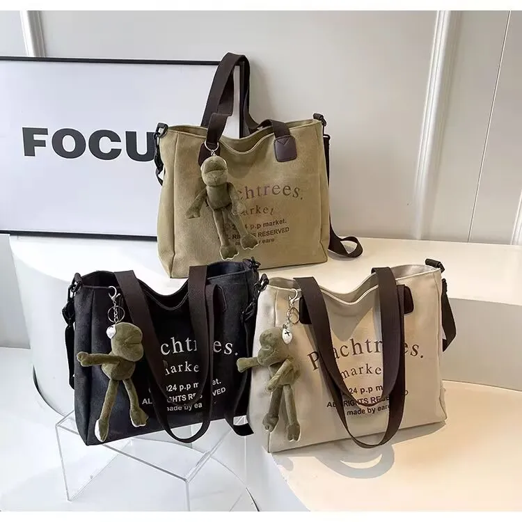 Canvas Tote Bag Large Capacity Fashionable Commuter Bag with Zipper Closure - 1