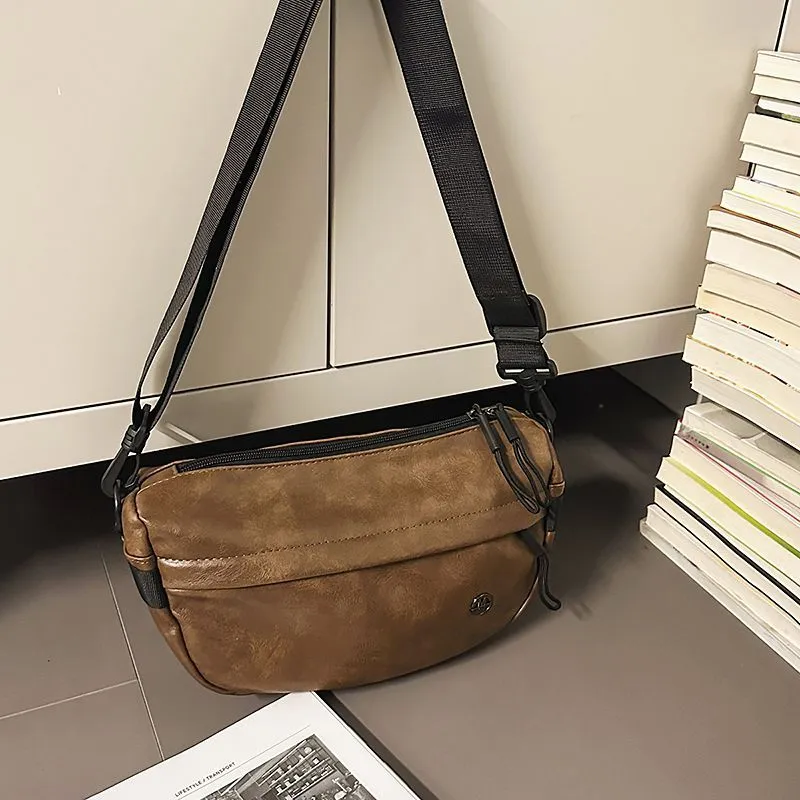 Japanese Style Waist Bag PU Leather Crossbody Bag for Men, Minimalist Sling Bag - 1