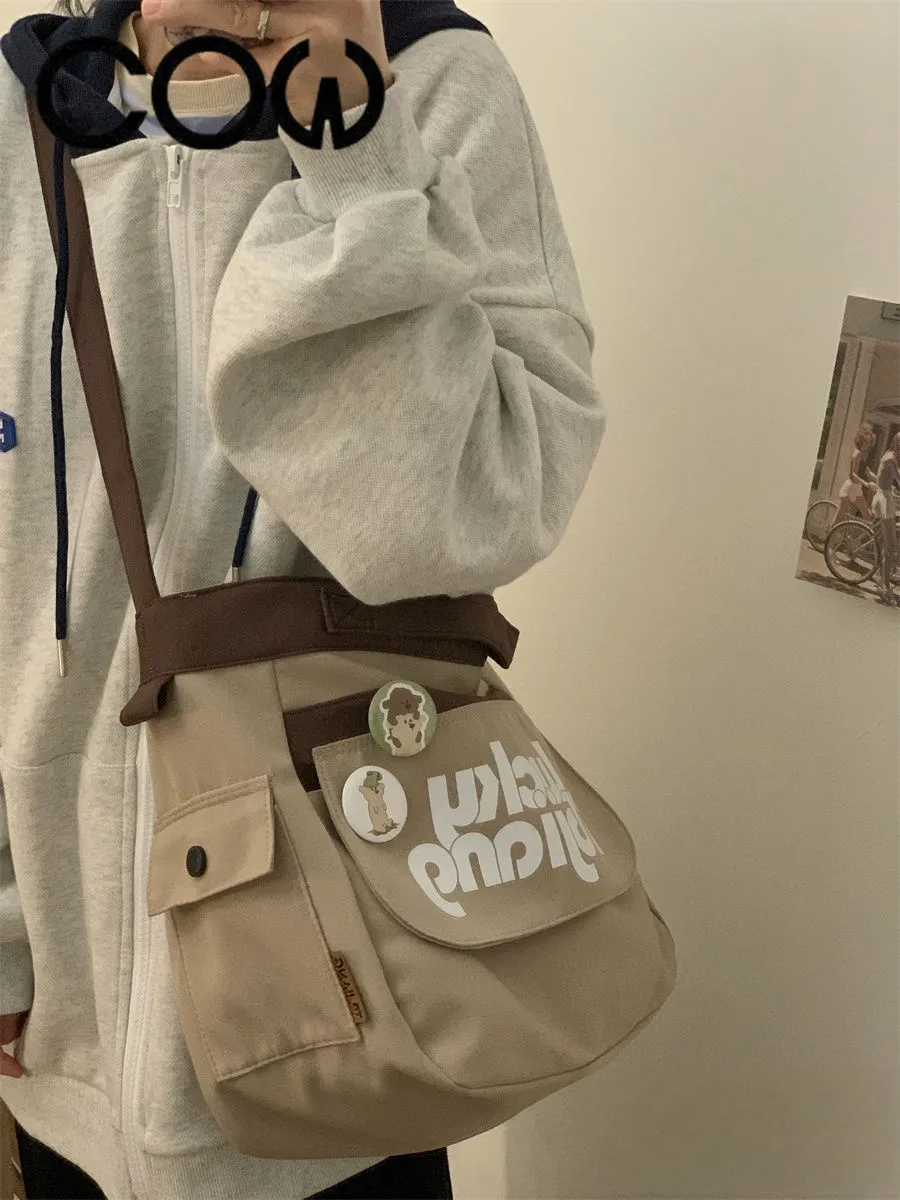 Canvas Shoulder Bag Women Large Capacity Crossbody Bag Retro College Style - 4