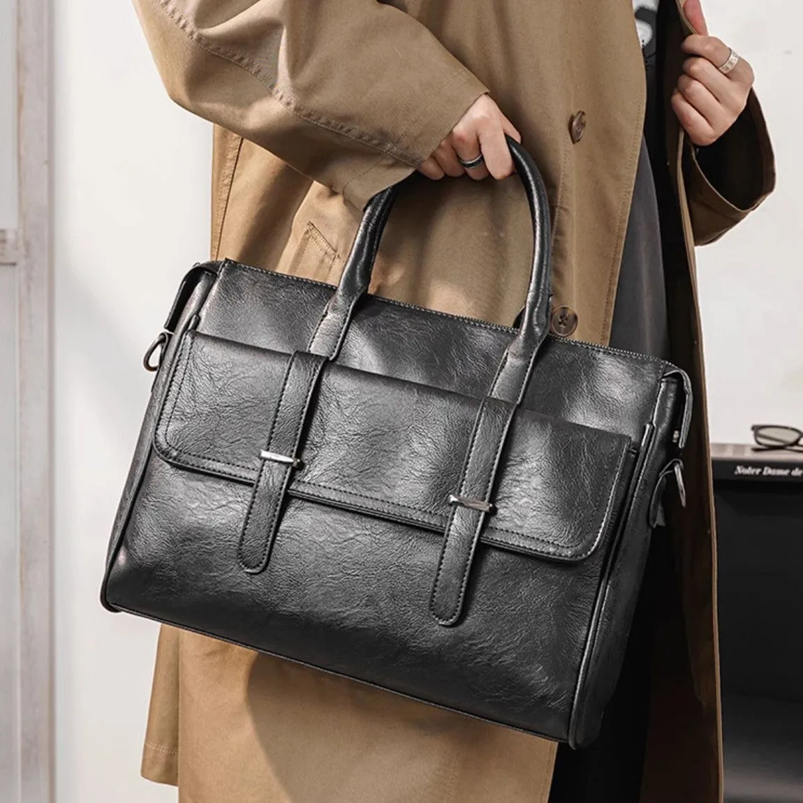2025 Men's Messenger Bag, PU Leather Laptop Briefcase for Business Travel - 2