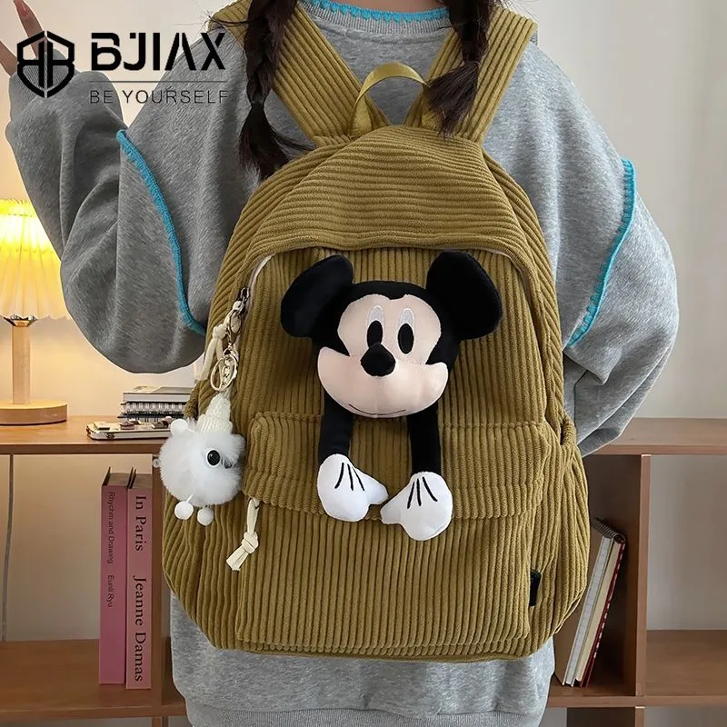 Mickey Mouse Backpack for Women Large Capacity Corduroy School Bag - 3