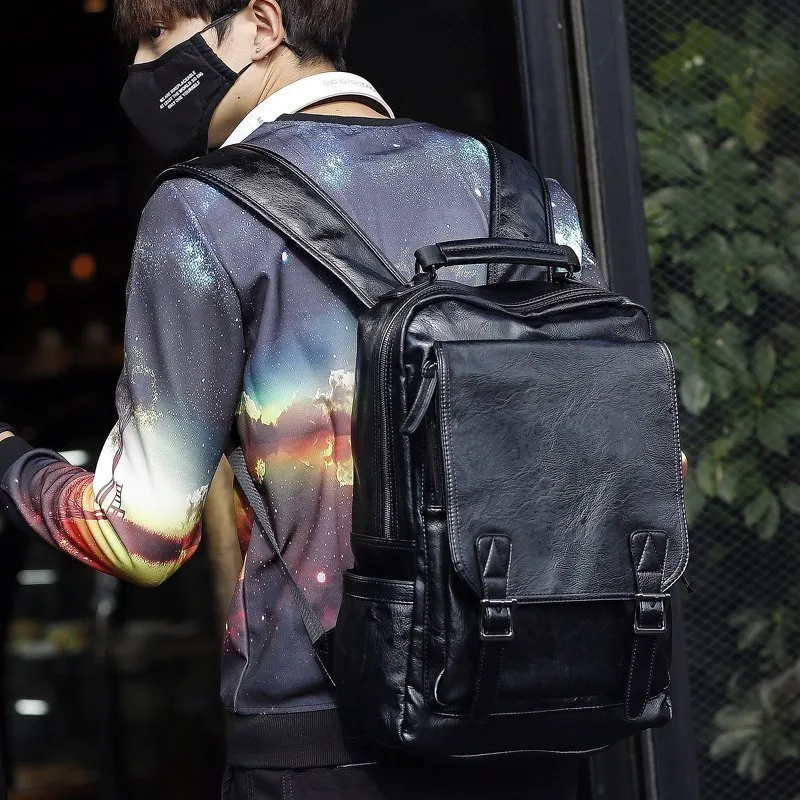 Men's Leather Backpack 15 Inch Laptop Bag Fashion Travel Rucksack - 1