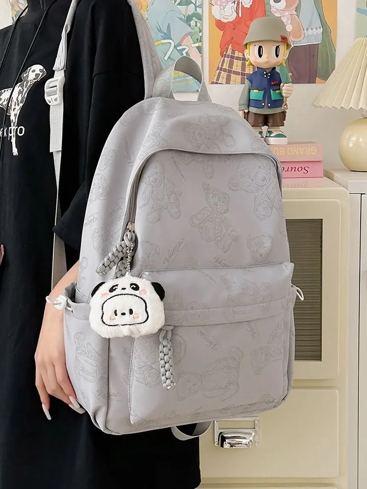 Cute Bear Print Backpack Large Capacity College School Bag for Girls - 4